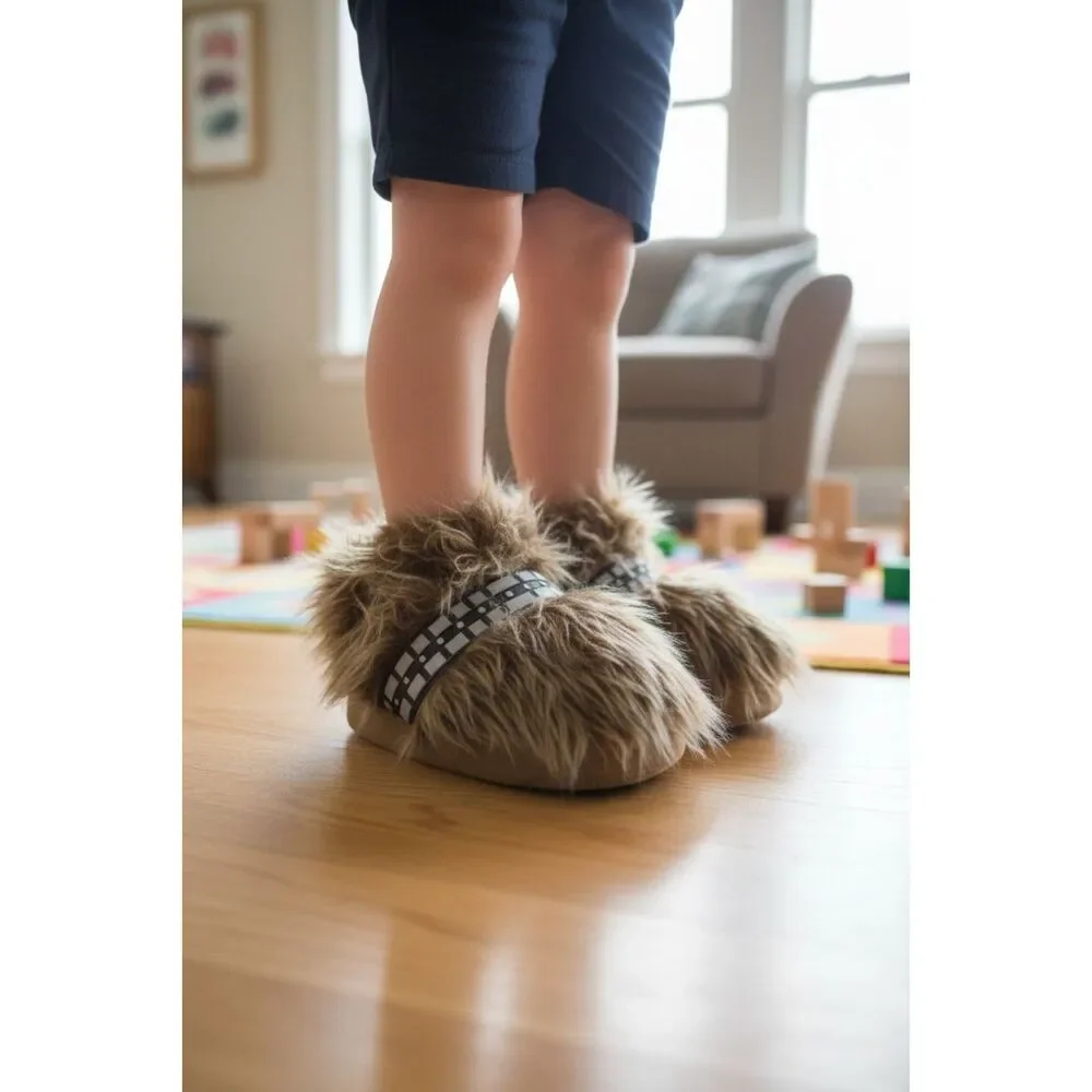 Star Wars Chewbacca Slippers Kids Sz XL 11-12 Brown Faux Fur Bandolier HT-904SW